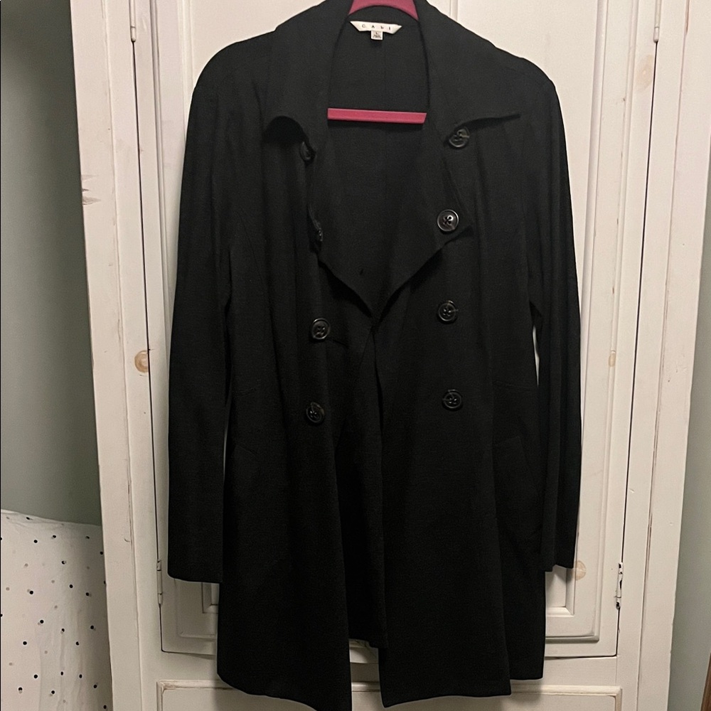CAbi Black Double-Breasted Jacket with large tortoise shell buttons